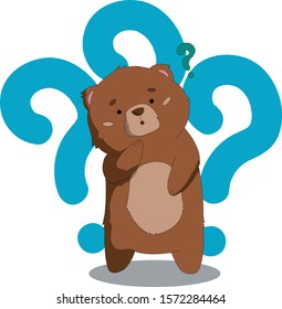 Animal Illustrated Bear With Confused Emoticon