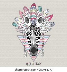 animal illustration, aztec zebra, native american poster