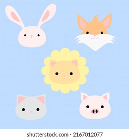 Animal illustration character face and head collection on vector