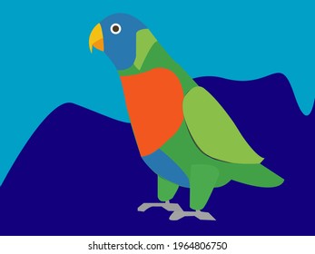Animal illustration of colorful macaw parrot on blue background, isolated, wildlife, fauna species.