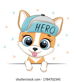 Animal illustration with cute boy dog in cap.