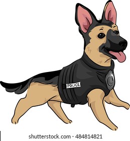 Animal Illustration of a Cute German Shepherd Puppy in a Training Vest Training to be a Police Dog