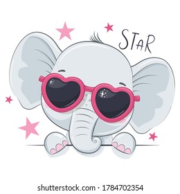 Animal illustration with cute girl elephant with glasses.