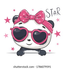 Animal illustration with cute girl panda with glasses.