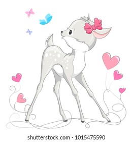 Animal illustration cute little deer. Can be used for children's posters, cards,  baby t-shirt and bags  print