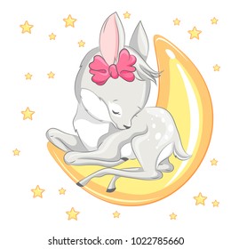 Animal illustration cute little deer with moon and stars. Can be used for children's posters, cards,  baby t-shirt and bags  print