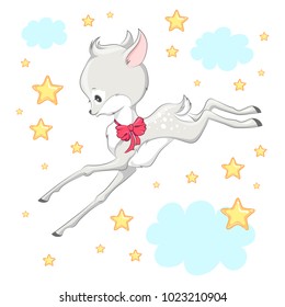 Animal illustration cute little deer with stars. Can be used for children's posters, cards,  baby t-shirt and bags  print