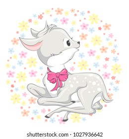 Animal illustration cute little deer. Can be used for children's posters, cards,  baby t-shirt and bags  print