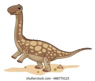 Animal Illustration Featuring a Cute Argentinosaurus Roaming Around the Desert