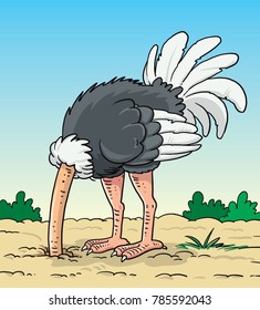 Animal Illustration Featuring an Ostrich Burying its Head in the Moist Sand