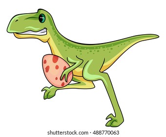 Animal Illustration Featuring a Raptor Running Away with a Dinosaur Egg