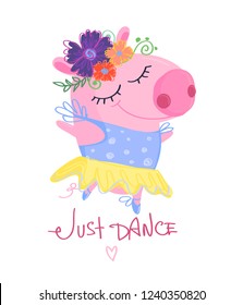 Animal illustration. Funny pig cartoon character