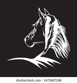 Animal Illustration Horse from back view, black & white