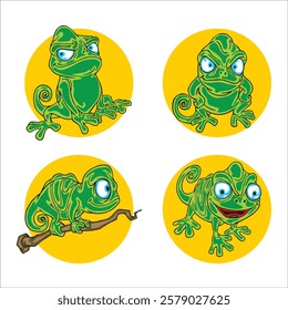 Animal illustration. picture of some cute poses of a chameleon