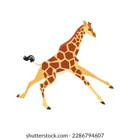 Animal illustration. Running giraffe drawn in a flat style. Isolated object on a white background. Vector 10 EPS