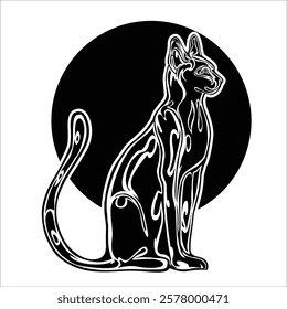 animal illustration. silhouette cat image standing still at night