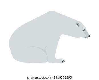 Animal illustration. Sitting polar bear drawn in a flat style. Isolated object on a white background. Vector 10 EPS