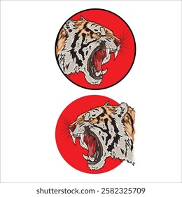 animal illustration, tiger head in red circle