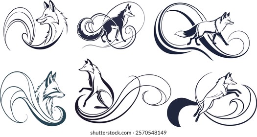 animal, illustration, vector, fox, design, graphic, cartoon, black, cute, silhouette, icon, background, art, wildlife, mammal, wild, nature, tail, mascot, symbol, drawing, abstract, outline, character