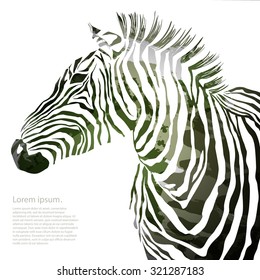 Animal illustration of vector military zebra silhouette.