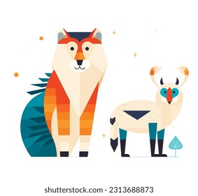 Animal Illustrations in a Charming Flat Design. Wildlife, Pets, Nature