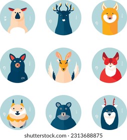 Animal Illustrations in a Charming Flat Design. Wildlife, Pets, Nature