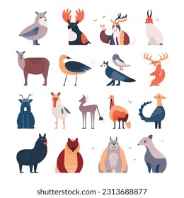 Animal Illustrations in a Charming Flat Design. Wildlife, Pets, Nature