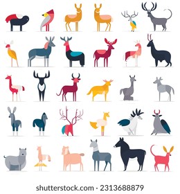 Animal Illustrations in a Charming Flat Design. Wildlife, Pets, Nature