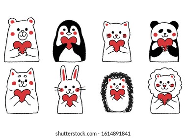Animal illustrations with hearts that can be used as gifts and card tags.