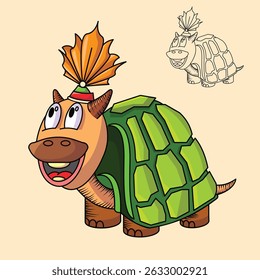 animal illustrator buffalo with turtle body wearing a crown
