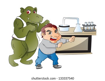 Animal Imitating Man in Laboratory  vector illustration  Dr  Jekyll   Mr  Hyde