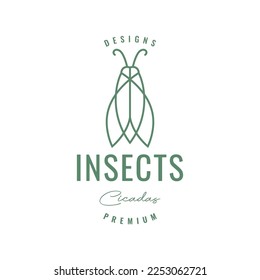 insectos animales tarde cigarras cantante línea más alta hipster color logo diseño icono ilustración plantilla