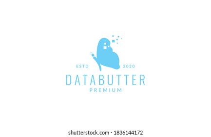 animal insect butterfly wings with data tech logo vector icon illustration design