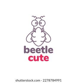 animal insect dung beetle dirt mascot cute cartoon minimal logo design vector