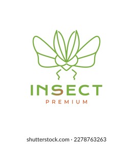animal insect grasshopper leaves wings fly hipster logo design vector