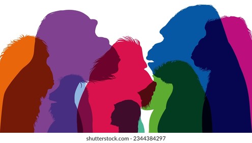 Animal intelligence symbol with colored silhouettes, showing the profiles of the main families of monkeys.