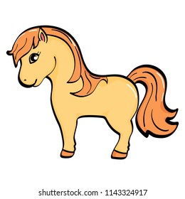 Animal isolated on white background. Little horse, brown pony. Vector object illustration