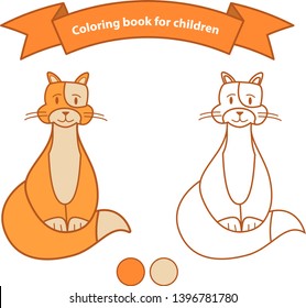 Animal Isolated on white background. Hare cartoon character. Happy cat coloring book for children. Outlined doodle. Flat vector.