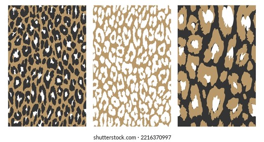 Animal jaguar print seamless vector hand-drawn patterns set. African boho ethnic minimalist style illustration for any design purposes