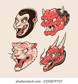 animal Japanese tattoo style vector