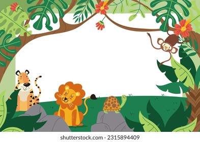 Animal jungle cartoon safari wild background concept. Vector design graphic illustration
