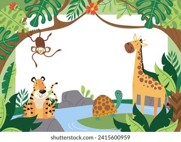 Animal jungle cartoon safari wild background concept. Vector design graphic illustration