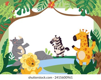 Animal jungle cartoon safari wild background concept. Vector design graphic illustration