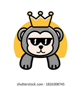 the animal kawaii mascot . cute and cool monkey with a crown