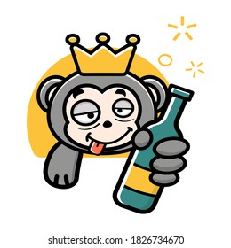 the animal kawaii mascot . cute and cool monkey hold a bottle