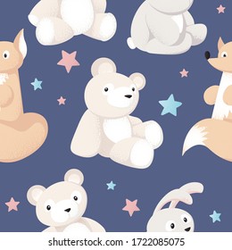 Animal kid characters baby textile design vector seamless pattern background. Good for print fills, wallpaper, textile, fabric, wrapping paper, decoupage