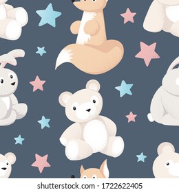 Animal kid characters baby textile design vector seamless pattern background. Good for print fills, wallpaper, textile, fabric, wrapping paper, decoupage