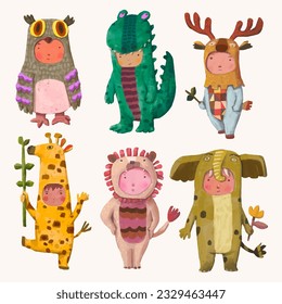 Animal kids illustration. Character of children watercolor vector.