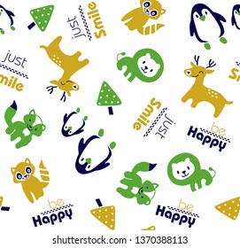 Animal kids wear pattern penguins,foxes, lions, deer raccoons,for kids and baby wear textile print