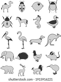 Animal kingdom, illustration, vector on white background.